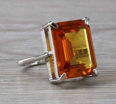 Pre-owned Universal Jewels 9ct Emerald Cut Citrine Mens Solitaire Band Ring 14k White Gold Plated 925silver