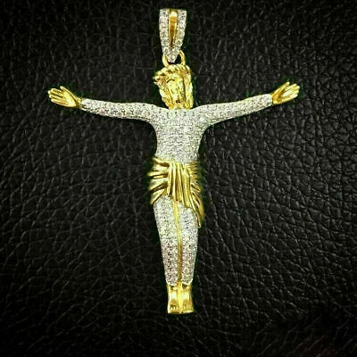 Pre-owned Universal Jewels Mens Simulated Diamond Cristo Jesus Christ Charm Pendant Yellow Gold Over Silve