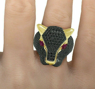 Pre-owned Universal Jewels 2.75 Ct Black Simulated Diamond Rd Mens Trouserher Ring 14k Yellow Gold Over Silver