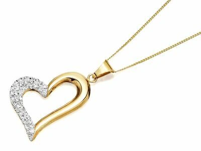 Pre-owned F.hinds 9ct Gold Crystal Heart Pendant And Chain Necklace Jewelry Women Gift