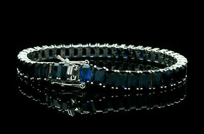 Pre-owned Universal Jewels 9ct Blue Sapphire Emerald Cut Womens Tennis Bracelet Free Stud 14k White Gold Fn