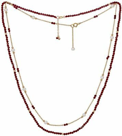 Pre-owned Pearls Of The Orient Womens Clara Red Spinel Fine Double Chain Necklace - Red