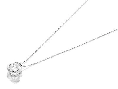 Pre-owned F.hinds Womens 9ct White Gold 8mm Cubic Zirconia Solitaire Necklace