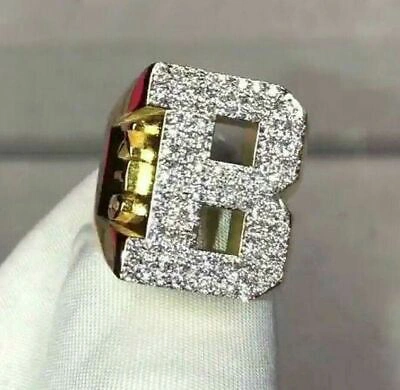 Pre-owned Universal Jewels 1.25 Rd Simulated Diamond Initial Letter B Wedding Band Ring Yellow Gold Over