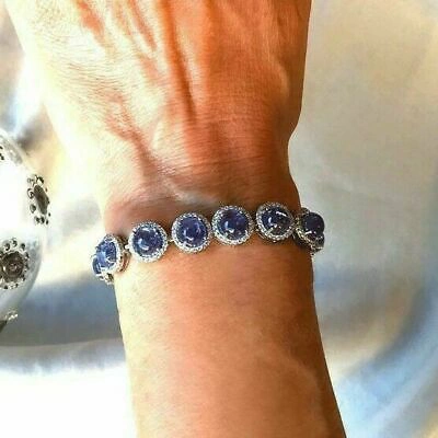 Pre-owned Online0369 Women's 12.48 Ct Round Blue Tanzanite Sim Diamond Adjustable Bracelet 925 Silver