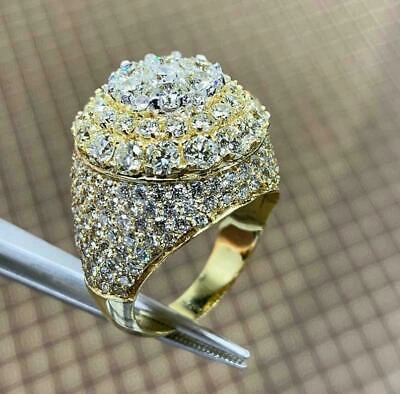 Pre-owned Online0369 1.48 Ct Round Simulated Diamond Men's Stunning Large Ring 14k Yellow Gold Plated