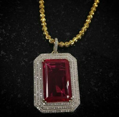 Pre-owned Online0369 12 Ct Emerald Pink Ruby Sim Diamond Trio Halo Pendant Only 14k Yellow Gold Fn