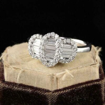 Pre-owned Online0369 Women's Round Baguette Sim Diamond Fashion Ring In 14k White Gold Plated