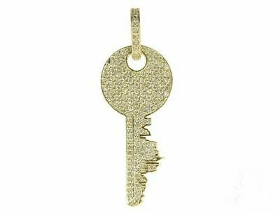 Pre-owned Online0369 1.41 Ct Round Simulated Diamond Men's Lucky Key Pendant 14k Yellow Gold Plated