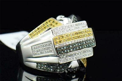 Pre-owned Online0369 1.69 Ct Round Multi Colour Sim Diamond Men's Ring 14k White Gold Plated Silver
