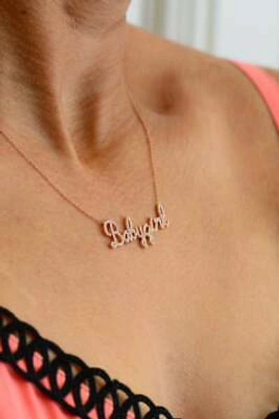 Pre-owned Online0369 Women's Customized Gift Necklace With Own Name Pendant In 14k Rose Gold Plated