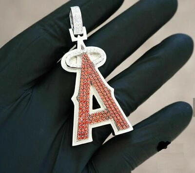 Pre-owned Online0369 1.48 Ct Round Red Garnet Simulated Diamond Men's Alphabet Pendant In Silver