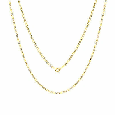 Pre-owned Nuragold Womens 10k Yellow Gold Solid 2mm Diamond Cut Pave Figaro Link Chain Necklace 18"