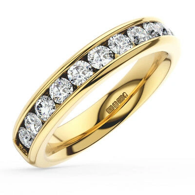 Pre-owned Earth Star Diamonds 4mm Court Shaped Channel Set Round Diamonds Half Eternity Ring, 18k Yellow Gold