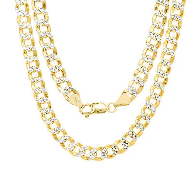 Pre-owned Nuragold 10k Yellow Gold 7.5mm Mens Diamond Cut White Pave Cuban Curb Chain Necklace 22"