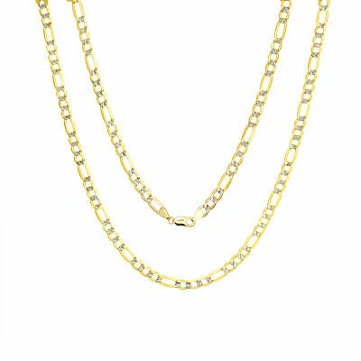 Pre-owned Nuragold 10k Yellow Gold Mens Solid 6mm Diamond Cut White Pave Figaro Chain Necklace 26"