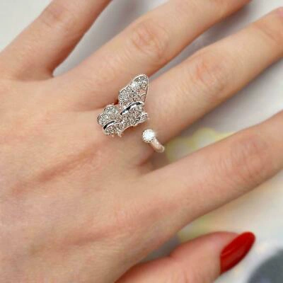 Pre-owned Hrb Exports Opening Butterfly 1.2ct Round Moissanite Diamond 925 Silver Wedding Ring For Her