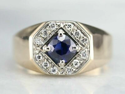 Pre-owned Nsg Mens 0.90 Cts Natural Blue Sapphire 18k Yellow Gold Gp Statement Ring