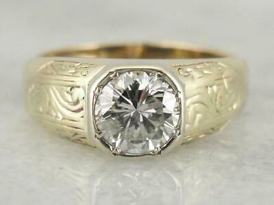 Pre-owned Universal Jewels Mens Engagement Ring 1.00ct Simulated Diamond Solitaire Yellow Gold Fn Silver