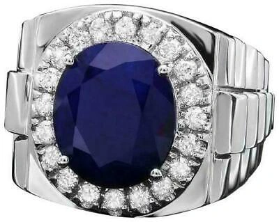 Pre-owned Universal Jewels 3ct Blue Sapphire Halo Simulated Diamond Mens Wedding Band Ring White Gold Fn