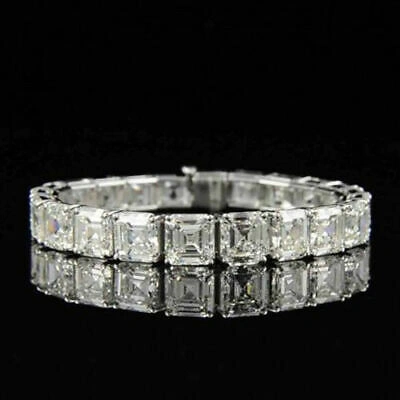 Pre-owned Universal Jewels Valentine Free Gift Stud 15ct Asscher Cut Sim Diamond Mens Tennis Bracelet 8"