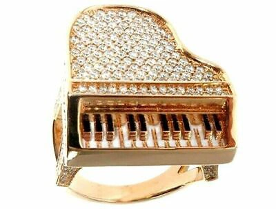 Pre-owned Universal Jewels 3 Cts White Diamond Mens Fancy Hip Hop Piano Ring 14k Rose Gold Plated