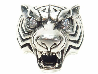 Pre-owned Universal Jewels 1 Ct White Round Simulated Daimond Tiger Mens Ring 14k White Gold Plated Silver