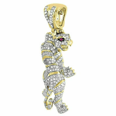 Pre-owned Universal Jewels 1 Ct White Simulated Diamond Mens Trouserher Charm Pendant Yellow Gold Over Silver