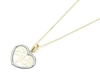 Pre-owned F.hinds Womens 9ct Gold Two Colour Tree Of Life Heart Necklace - Exclusive