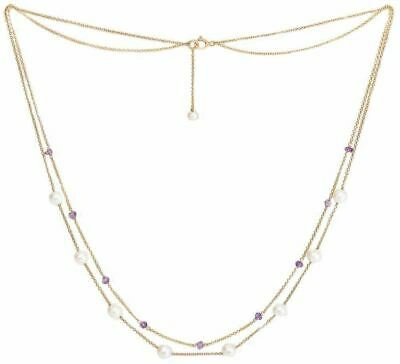 Pre-owned Pearls Of The Orient Fine Double Pearl And Amethyst Necklace - Purple/white/gold