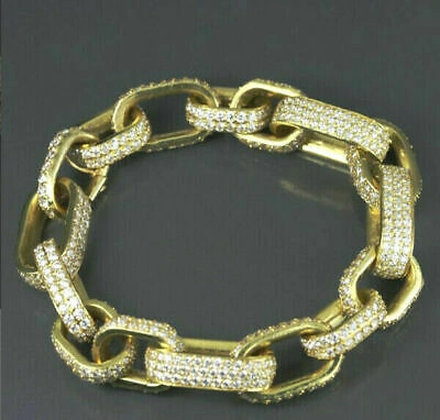 Pre-owned Universal Jewels 4 Ct White Rd Simulated Diamond Mens Cube Link Bracelet 14k Yellow Gold Plated
