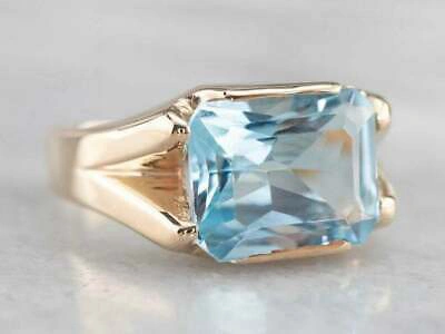 Pre-owned Online0369 2.45 Ct Cushion Large Aquamarine Prong Set Ring Over 14k Yellow Gold Plated