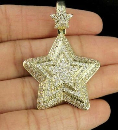Pre-owned Online0369 2.18 Ct Round Sim Diamond Star Of David Charm Pendant In 14k Yellow Gold Plated