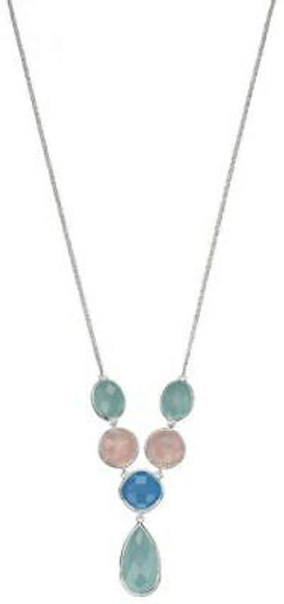 Pre-owned Elements Silver Womens Fancy Chalcedony Necklace - Blue/pink/green
