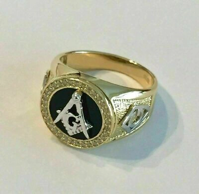 Pre-owned Earleen Jewels Mason Masonic Black Onyx Stydded Men's Pinky Finger Ring In 925 Sterling Silver