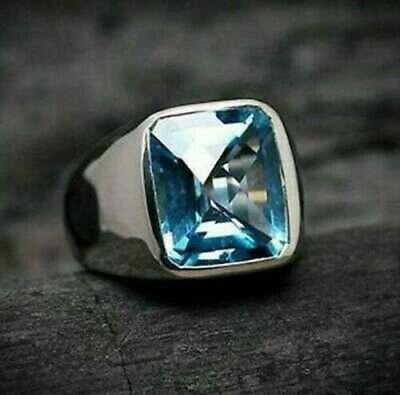 Pre-owned Earleen Jewels Special Men's Fantastic Engagement Ring With Artfully Cushion Blue Gemstone