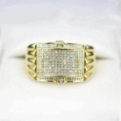 Pre-owned Earleen Jewels Men's Square Design Pinky Anniversary Ring Yellow Plated With 1.50ct Round Stone