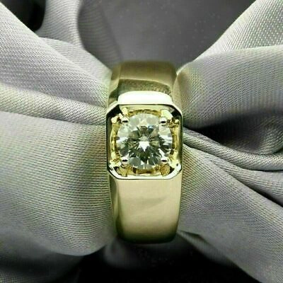Pre-owned Earleen Jewels Solitaire Style Yellow Plated Men's 2.10ct Round Moissanite Studded Wedding Ring