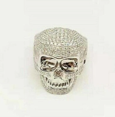Pre-owned Online0369 Men's Skull Halloween Theme Ring 2ct Round Cut Sim Diamond 14k White Gold Finish