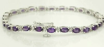 Pre-owned Online0369 6.36 Cts Oval Amethyst Diamond Tennis Womens Link Bracelet 14k White Gold Plated