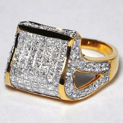 Pre-owned Online0369 1.65 Ct Princess Sim Diamond Men's Unique Designer Ring 14k Yellow Gold Plated