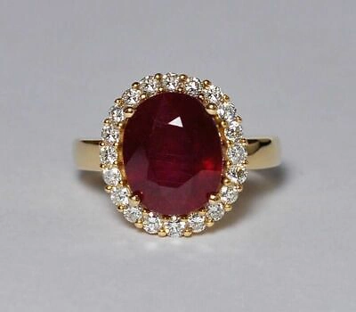 Pre-owned Online0369 14k Yellow Gold Plated Unisex Halo Ring In 2.4 Ct Round Ruby Simulated Diamond