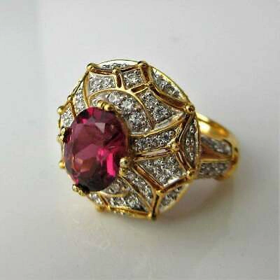 Pre-owned Online0369 1.81 Ct Oval Pink Ruby Simulated Diamond Large Unisex Cocktail Ring 925 Silver