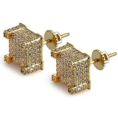 Pre-owned Online0369 1.1 Ct Round Simulated Diamond Men's Square Stud Earrings 14k Yellow Gold Plated