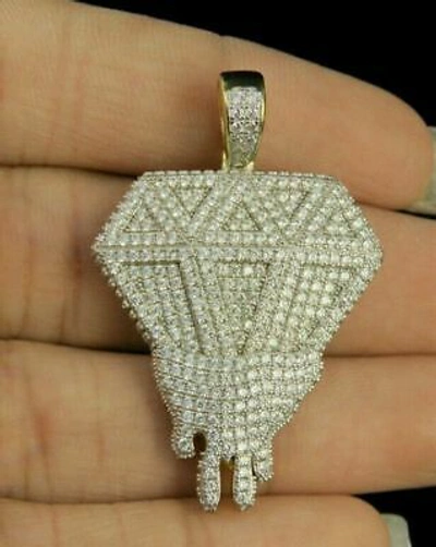 Pre-owned Online0369 1.5 Ct Sim Diamond Men's Dripping Diamond Charm Pendant 14k Yellow Gold Finish