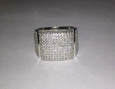 Pre-owned Online0369 0.85 Ct Round Simulated Diamond Men's Square Ring 14k White Gold Plated Silver