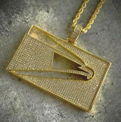 Pre-owned Online0369 Men's Us Postal Logo Charm Pendant 2 Ct Sim Diam With Chain 14k Yellow Gold Over