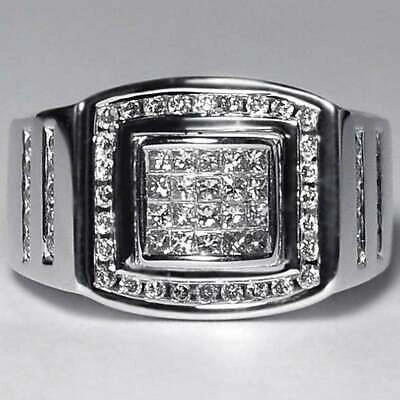 Pre-owned Online0369 Men's Princess Sim Diamond Classic Unique Fashion Ring 14k White Gold Plated