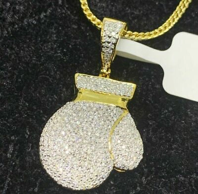 Pre-owned Online0369 0.35 Ct Round Simulated Diamond Men's Boxing Gloves Pendant Only In 925 Silver