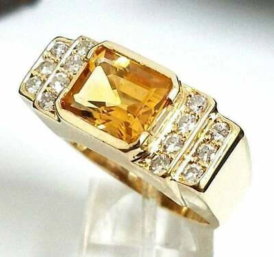 Pre-owned Online0369 14k Yellow Gold Plated Men's 2.18 Ct Emerald Yellow Citrine Sim Diamond Ring